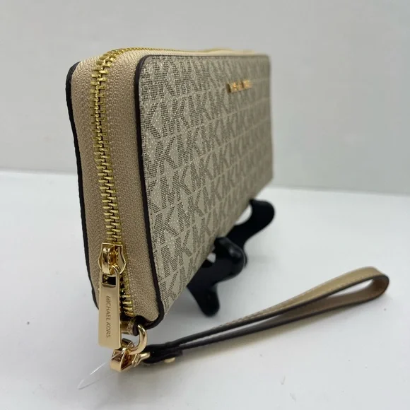 MICHAEL KORS Jet Set Large Metallic Signature Logo Continental Wallet Wristlet - Picture 12 of 16